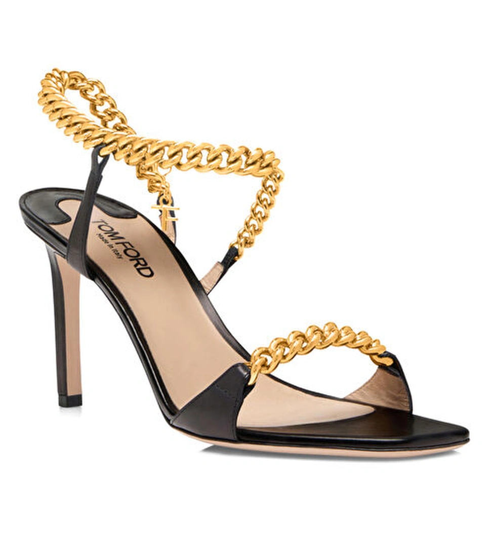 Siyah Zincir Detaylı Kadın Sandalet - Görsel 1