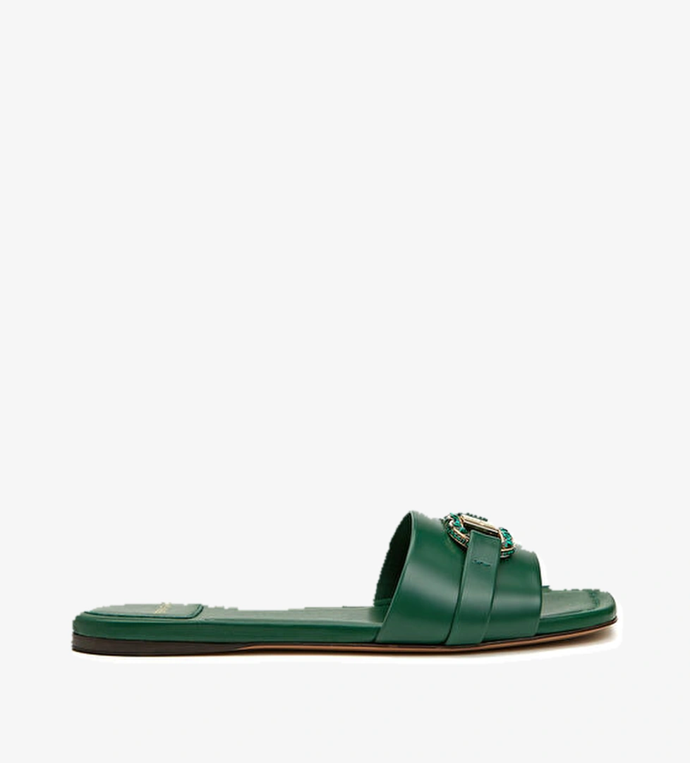 Yeşil Kadın Deri Terlik - Görsel 1