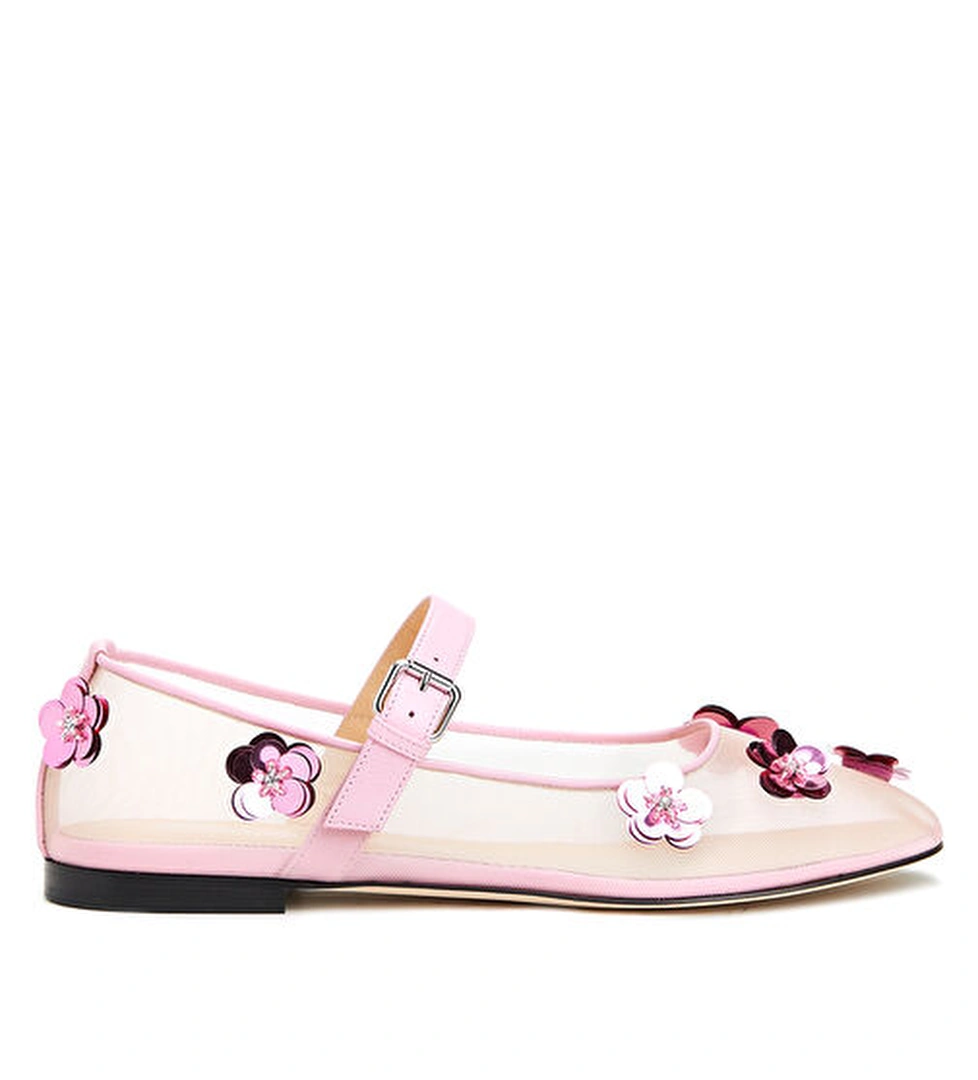 Pembe Taşlı Çiçek Aplikeli Babet - Görsel 1