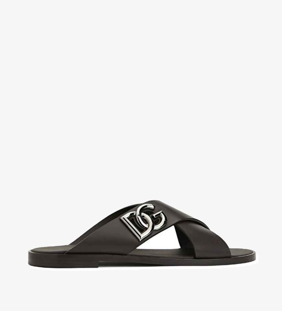 Dolce&gabbana Kahverengi Logolu Erkek Deri Sandalet model görseli