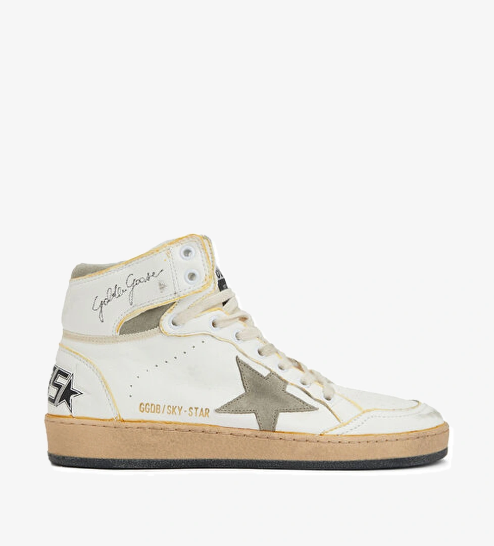 Sky-Star Beyaz Bej Kadın Deri Bilek Boy Sneaker - Görsel 1