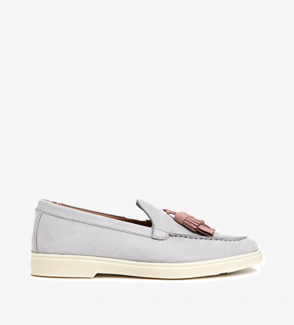 Feudal Gri Kadın Deri Loafer - Görsel 1
