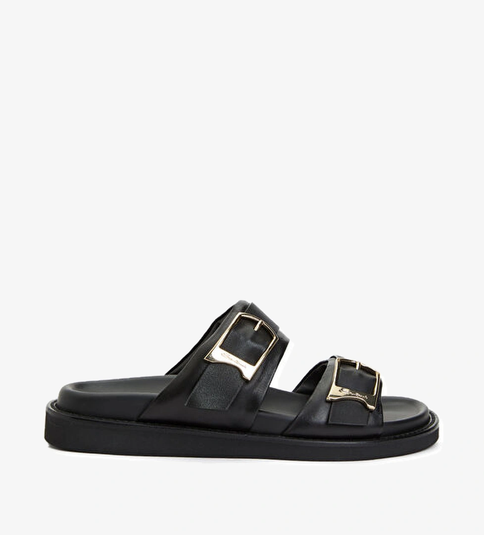 Santoni Slide Siyah Kadın Deri Terlik model görseli