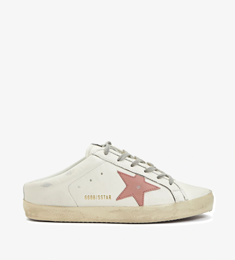 Super Star Sabots Pembe Beyaz Kadın Deri Terlik - Görsel 1