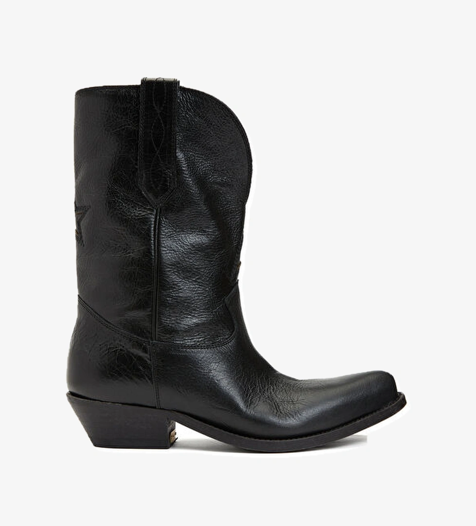 Low Wish Star Siyah Dikişli Kadın Deri Bot - Görsel 1