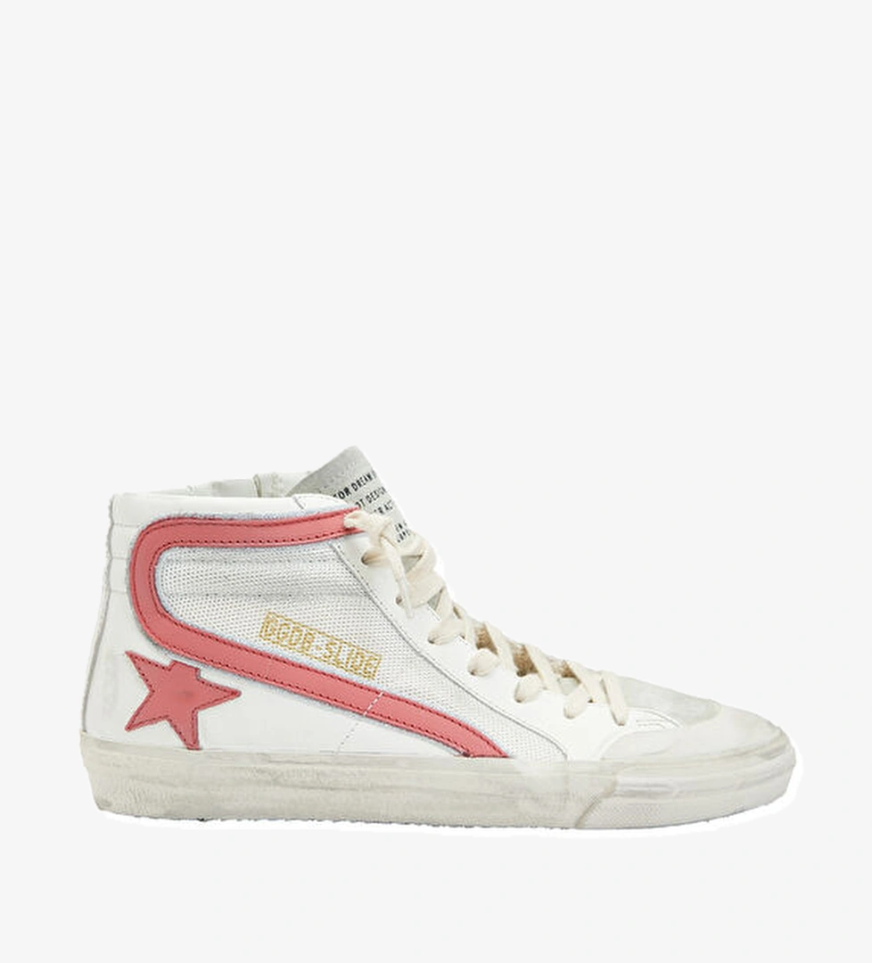 Golden Goose Slide Pembe Beyaz Kadın Deri Sneaker model görseli