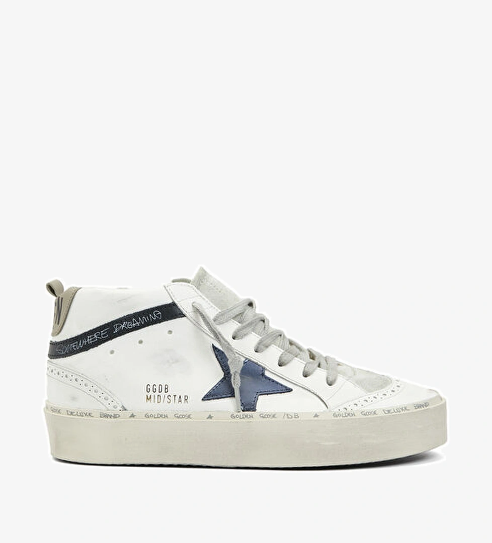 Golden Goose Mid Star Lacivert Beyaz Kadın Deri Sneaker model görseli