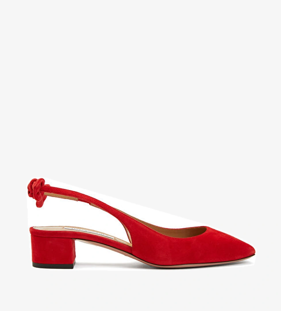 Very Bow Tie Kırmızı Süet Topuklu Ayakkabı - Görsel 1