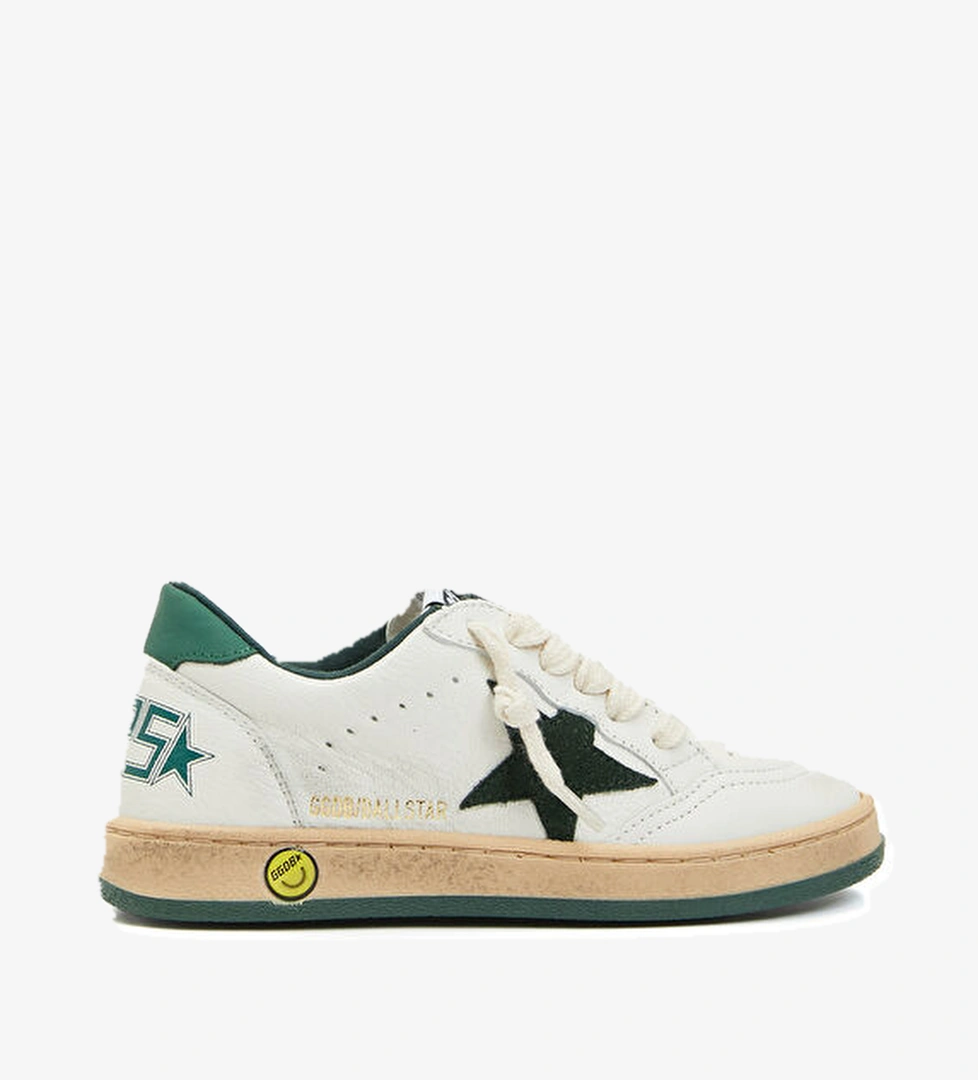 Golden Goose BallStar Beyaz Yeşil Unisex Çocuk Deri Sneaker model görseli