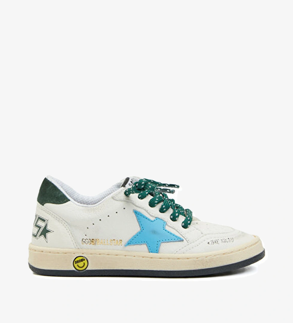 Golden Goose BallStar Beyaz Yeşil Erkek Çocuk Deri Sneaker model görseli