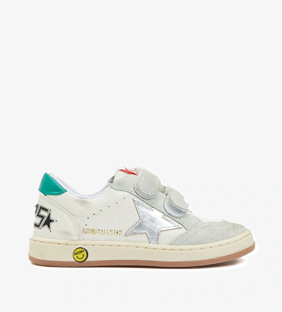 Golden Goose BallStar Beyaz Yeşil Unisex Çocuk Deri Sneaker model görseli