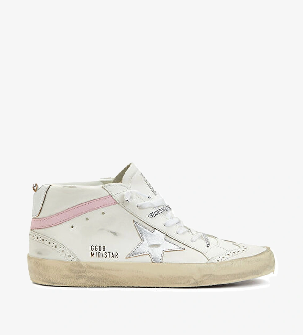 Golden Goose MidStar Pembe Beyaz Kadın Deri Sneaker model görseli