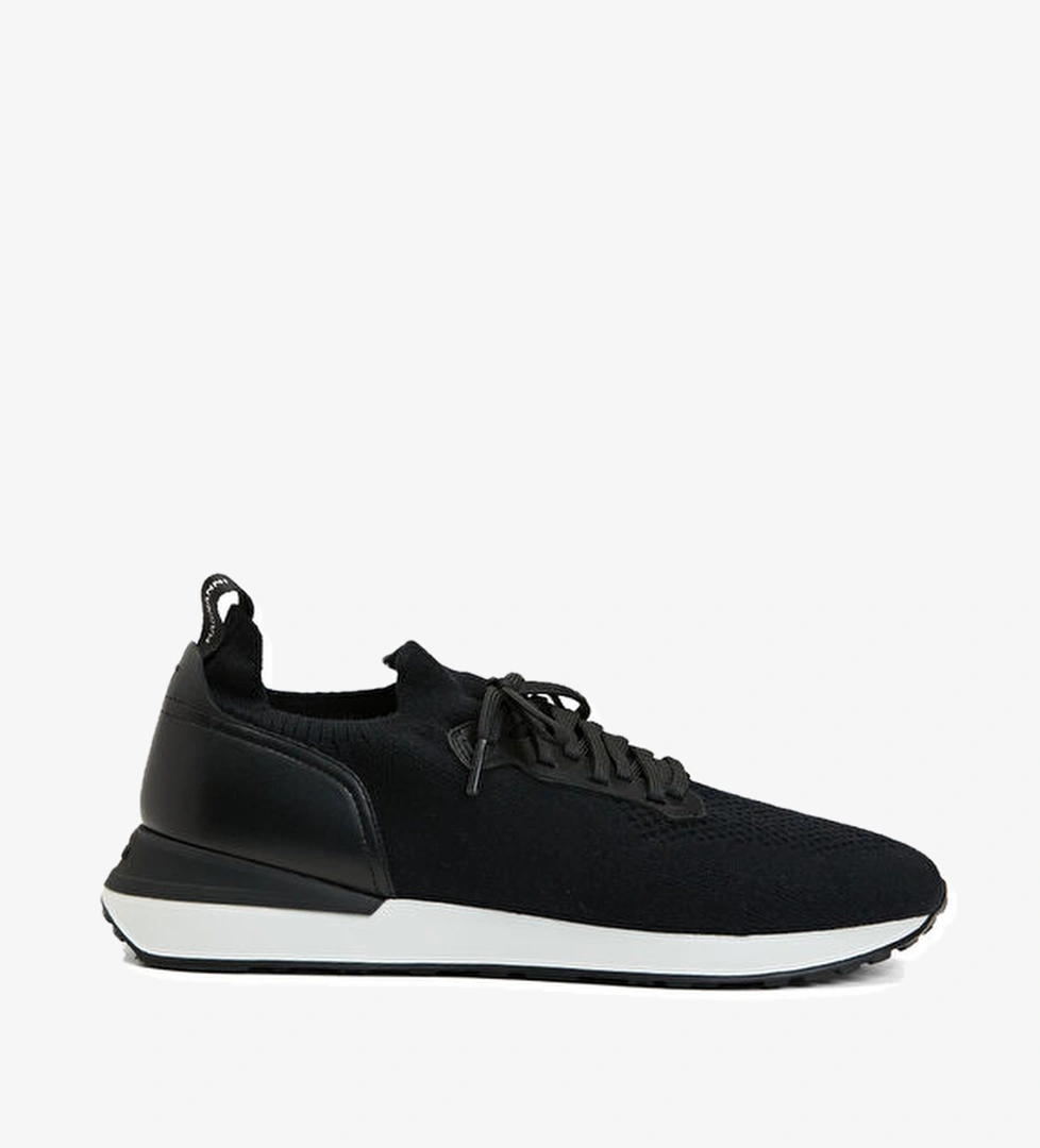 Siyah Logo Detaylı Erkek Deri Sneaker - Görsel 1