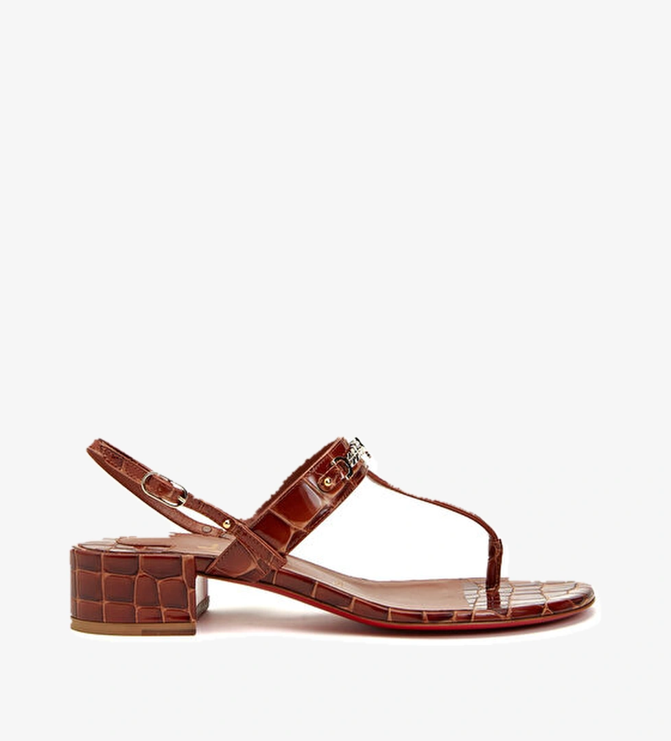 Koyu Kahverengi Kadın Deri Sandalet - Görsel 1