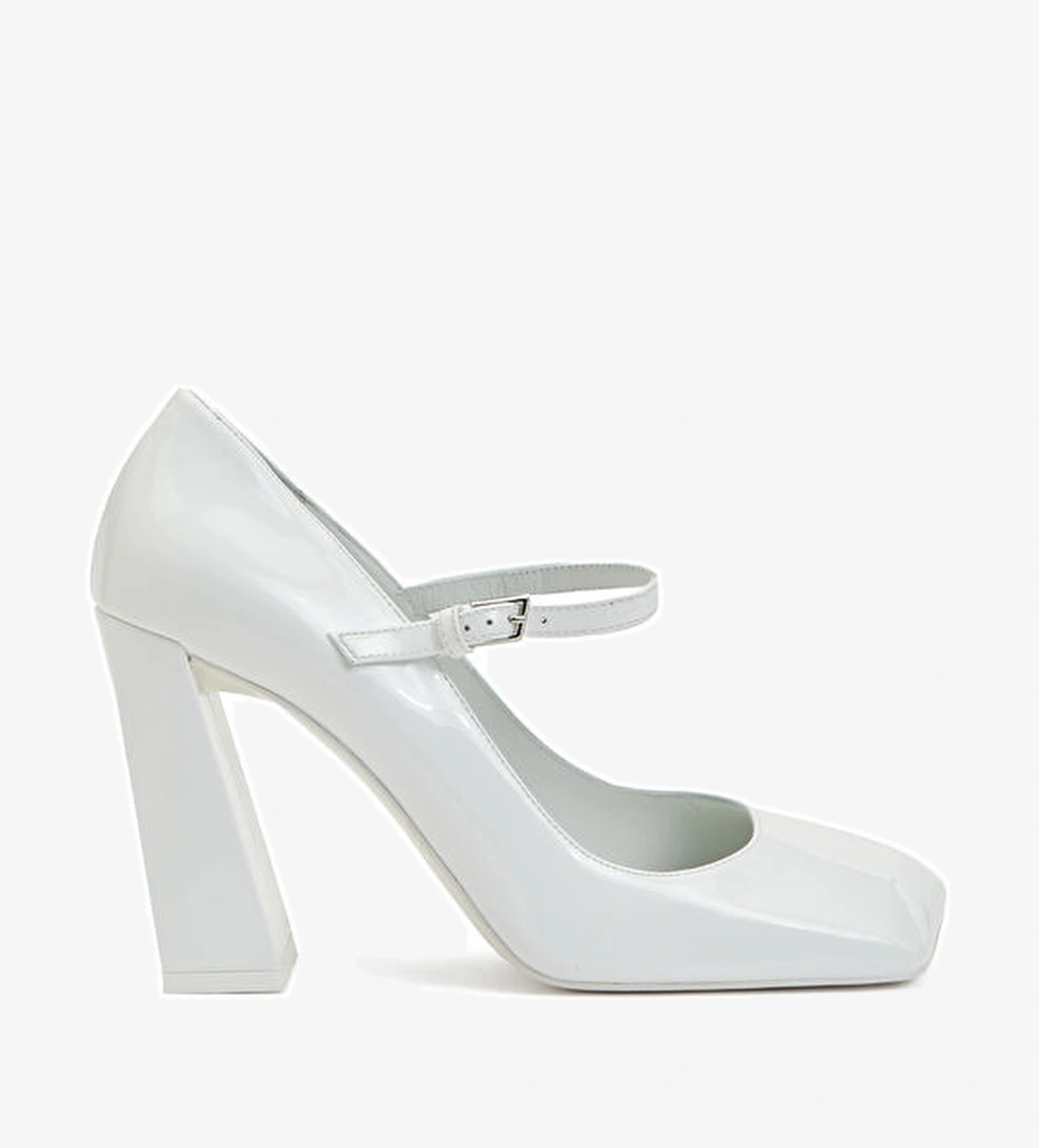 Amina Muaddi Charlotte Beyaz Deri Topuklu Ayakkabı model görseli