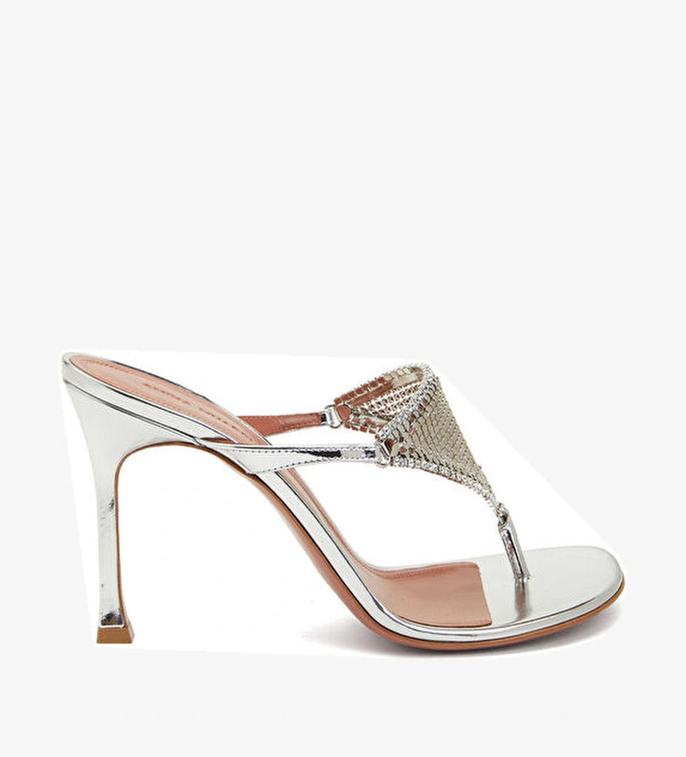 Amina Muaddi Cameron Silver Deri Topuklu Terlik model görseli