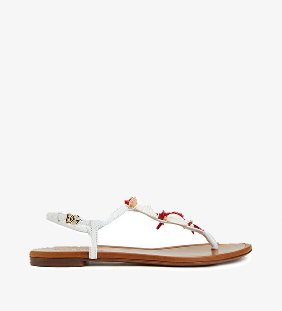 Beyaz İstiridye Detaylı Kadın Deri Sandalet - Görsel 1