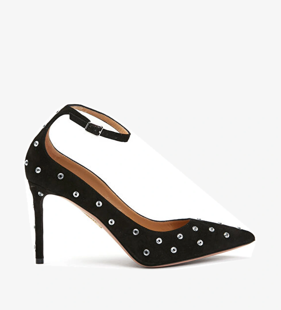 Love Affair Crystal Siyah Deri Topuklu Ayakkabı - Görsel 1