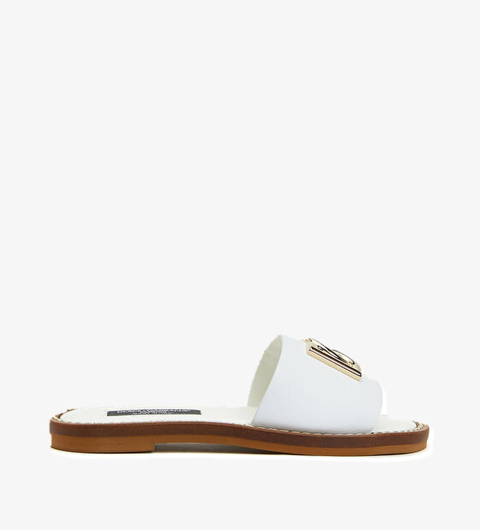 Dolce&gabbana Beyaz Logolu Kız Çocuk Deri Terlik model görseli