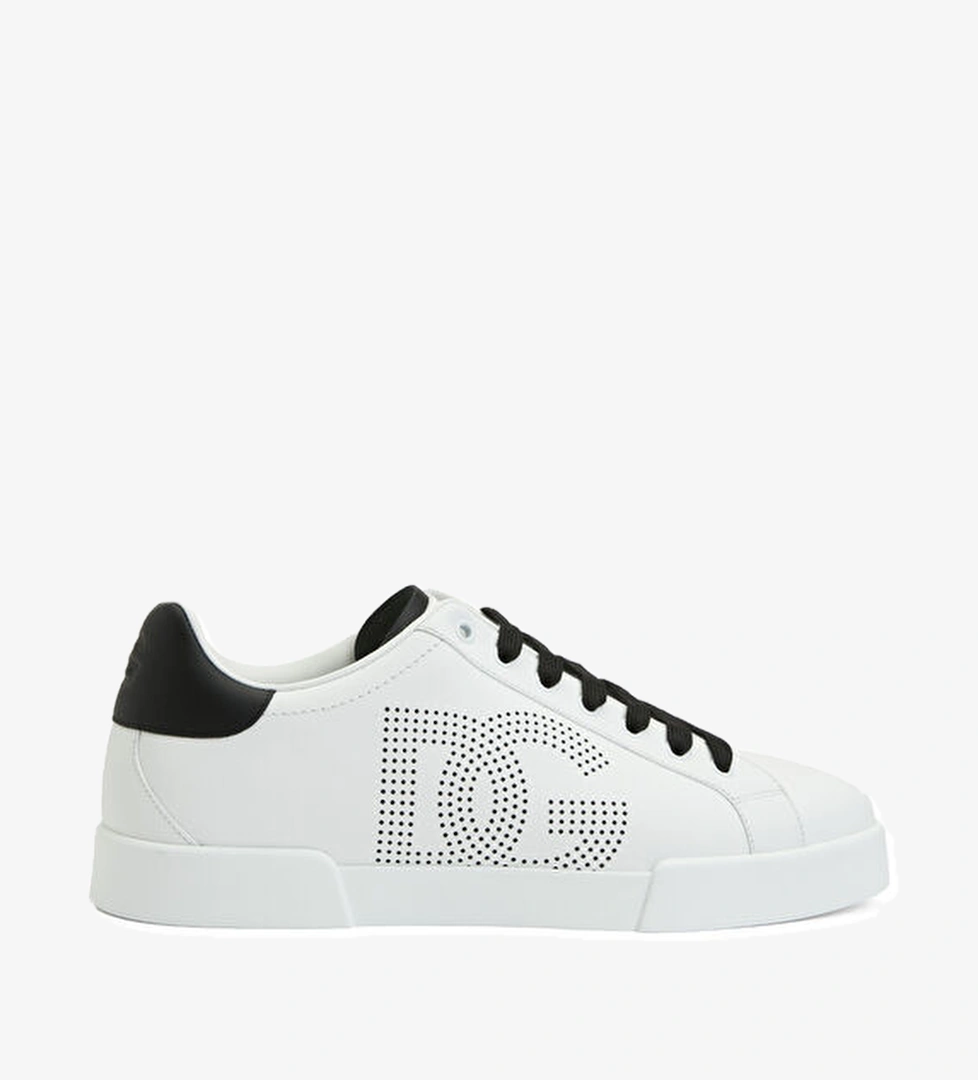 Beyaz Logolu Erkek Deri Sneaker - Görsel 1