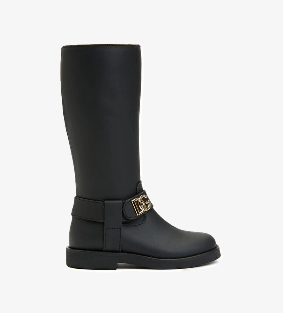 Dolce&gabbana Siyah Logolu Kız Çocuk Deri Bot model görseli