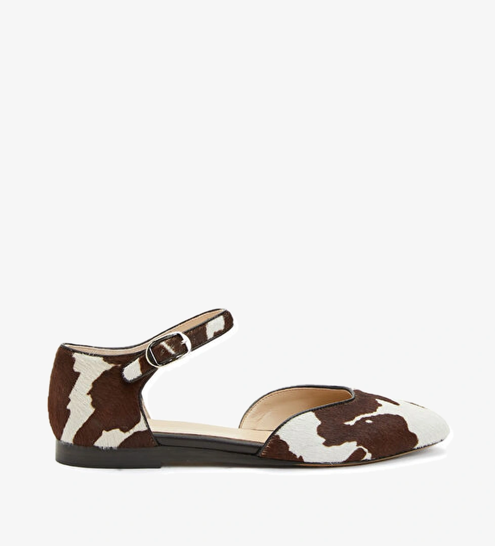 Kahverengi Beyaz Kadın Deri Sandalet - Görsel 1