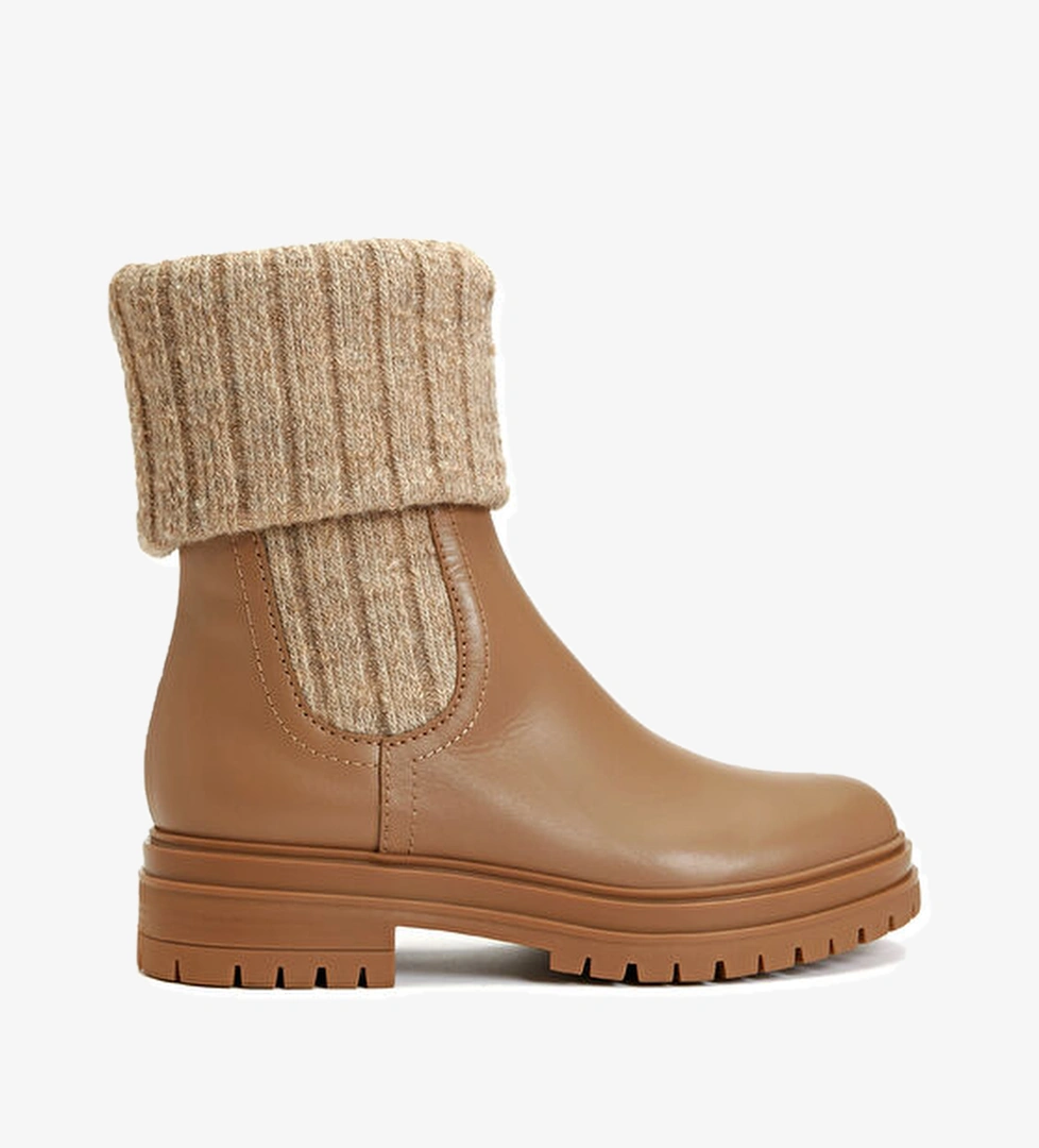 Bej Kadın Deri Bot - Görsel 1