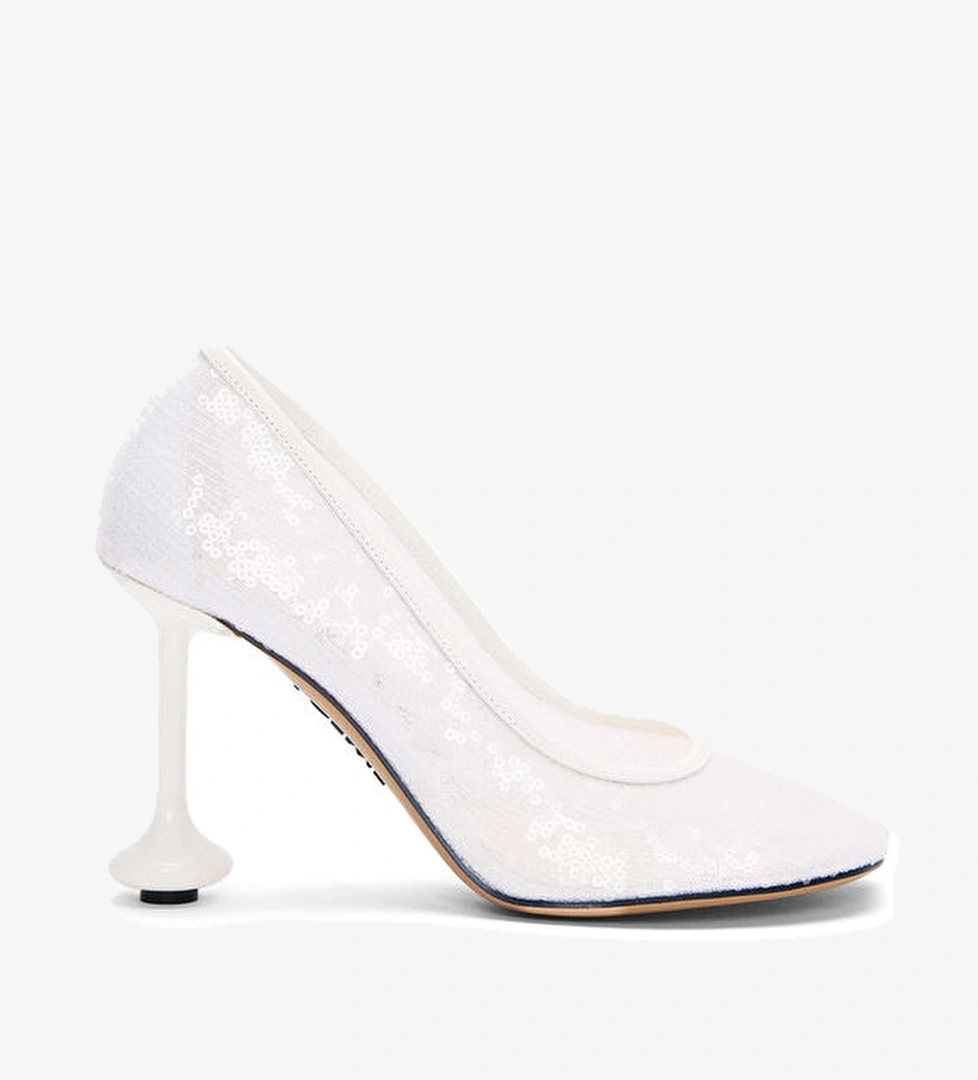 Loewe Toy Beyaz Payetli Deri Topuklu Ayakkabı model görseli