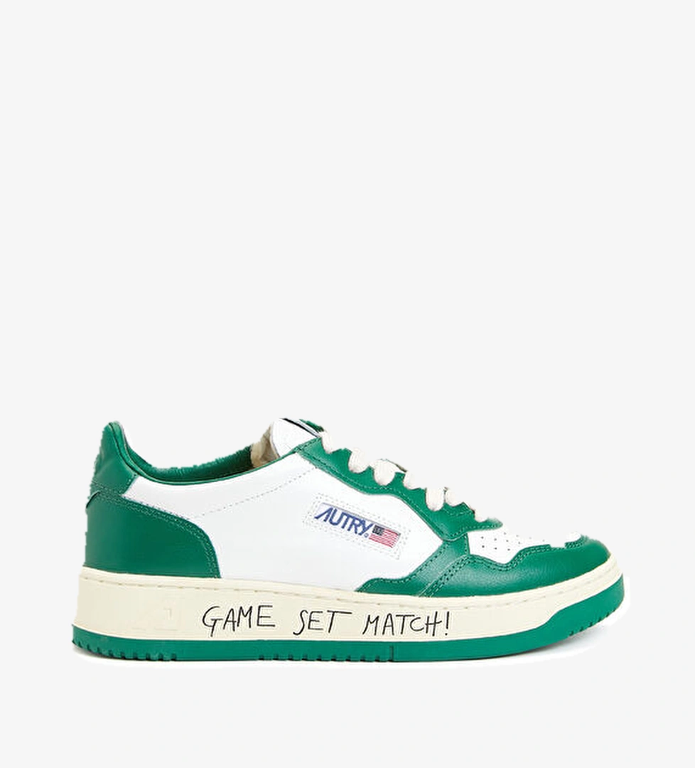 Beyaz Yeşil Kadın Deri Sneaker - Görsel 1