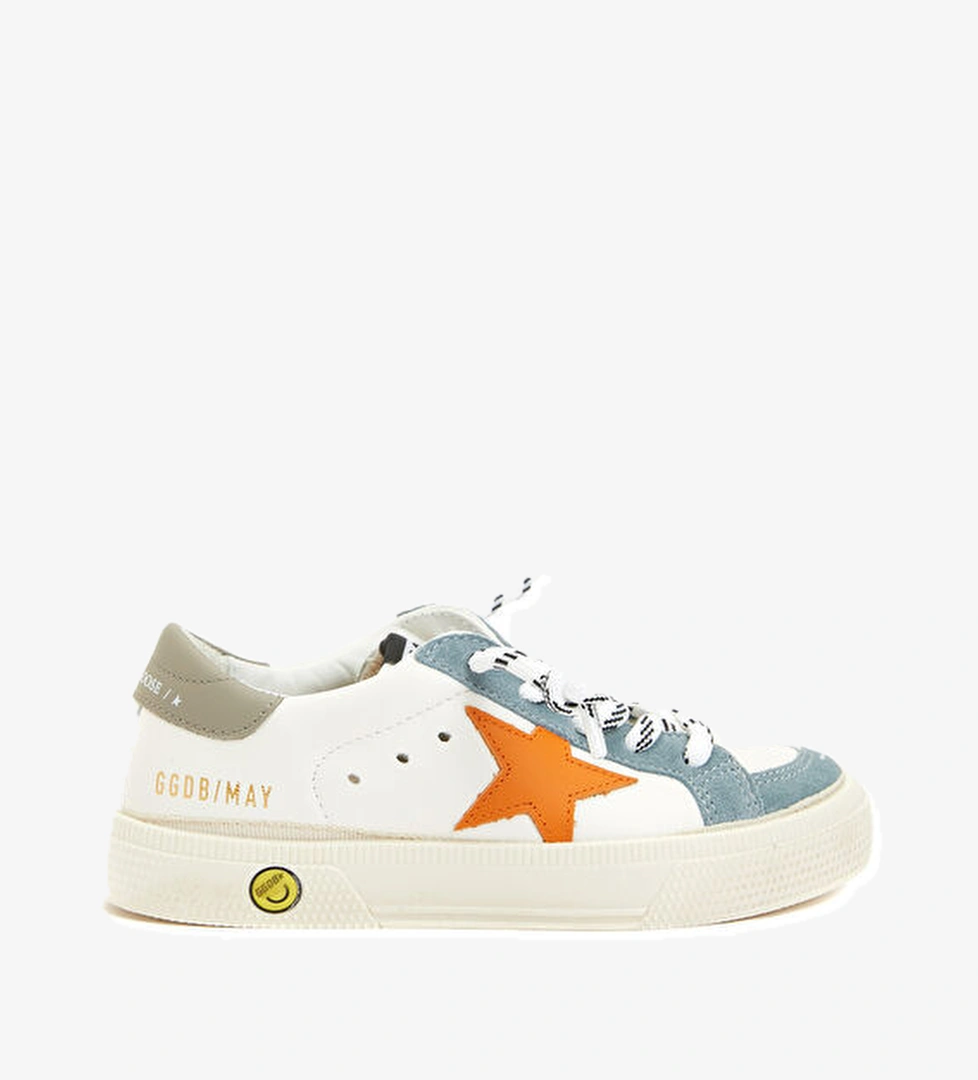 May Haki Beyaz Çocuk Deri Sneaker - Görsel 1