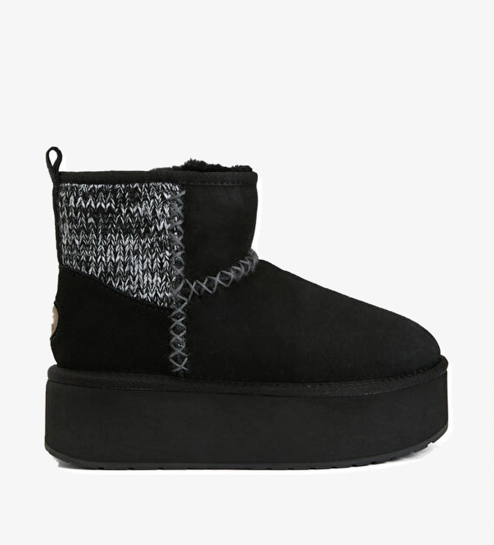 Stinger Knit Flatform Siyah Kadın Deri Bot - Görsel 1