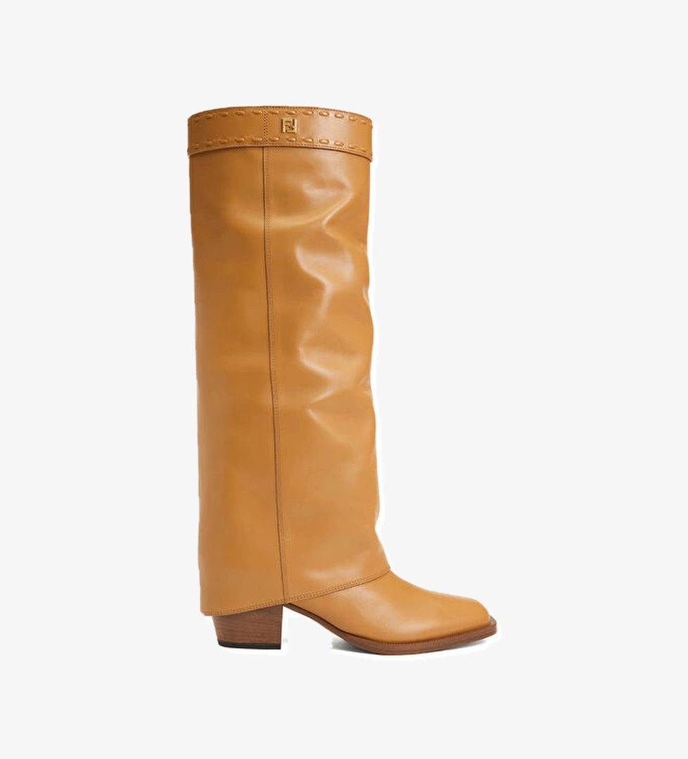 Hardal Logo Detaylı Kadın Deri Çizme - Görsel 1