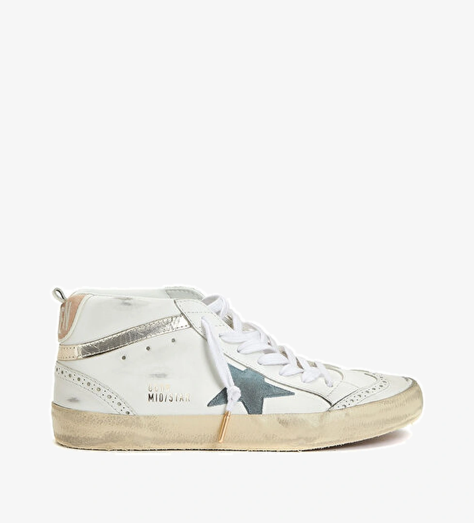 Golden Goose Mid-Star Beyaz Mavi Kadın Deri Sneaker model görseli