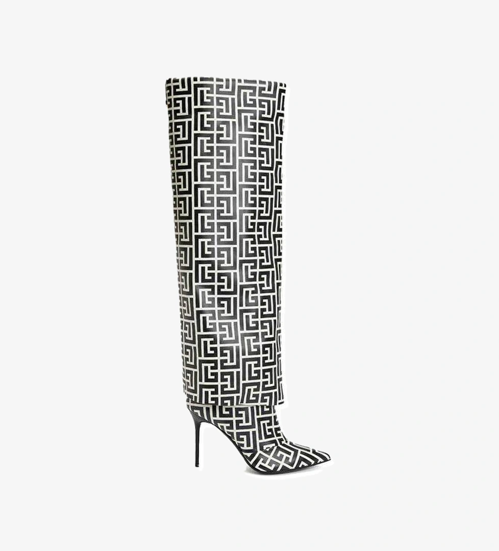 Balmain Siyah Beyaz Kadın Deri Çizme model görseli