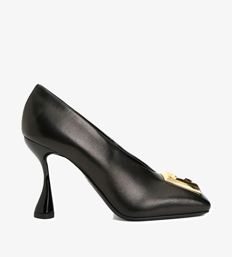 Siyah Deri Topuklu Ayakkabı - Görsel 1