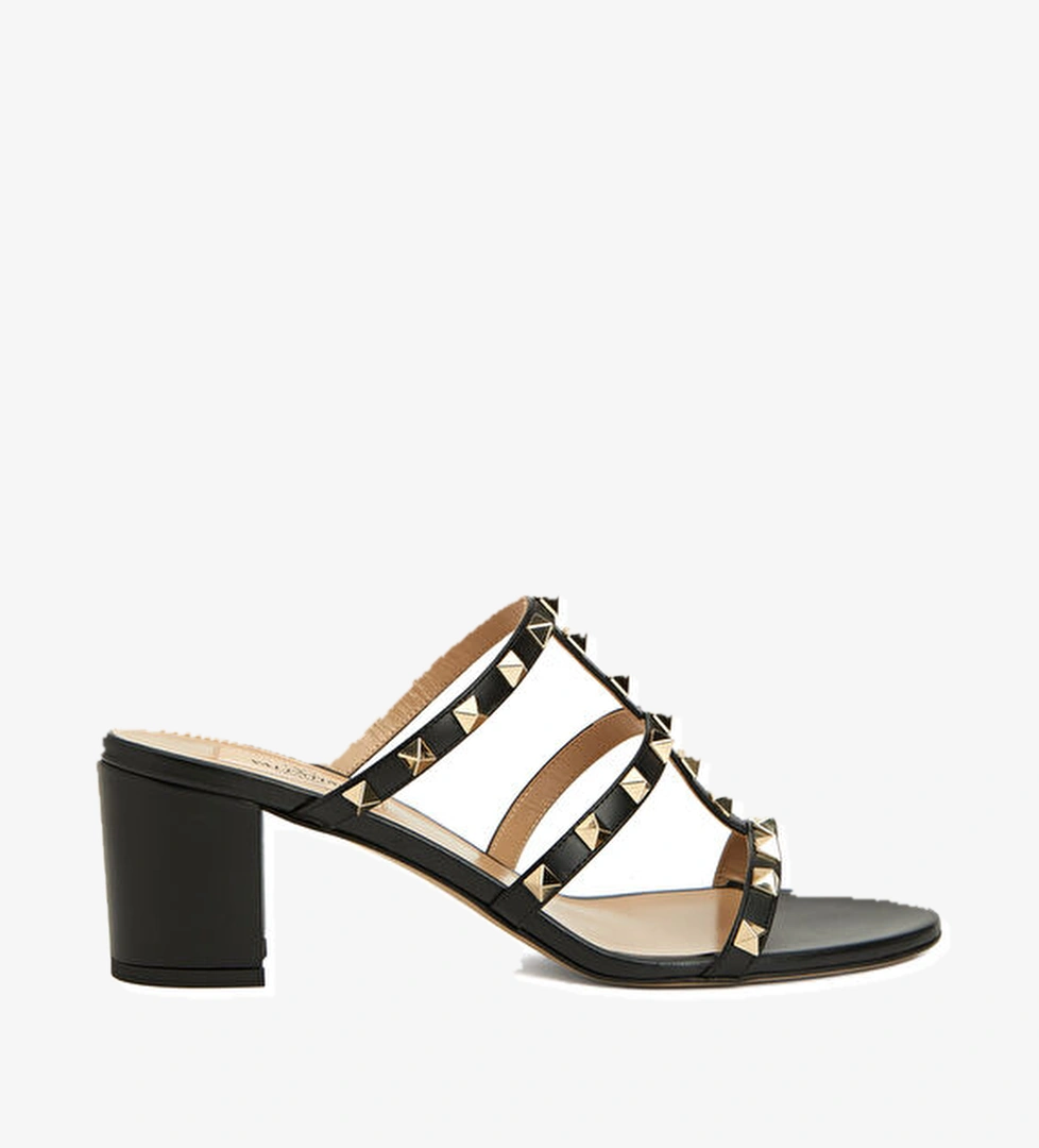 Valentino Garavani Rockstud Siyah Trok Detaylı Kadın Deri Terlik model görseli