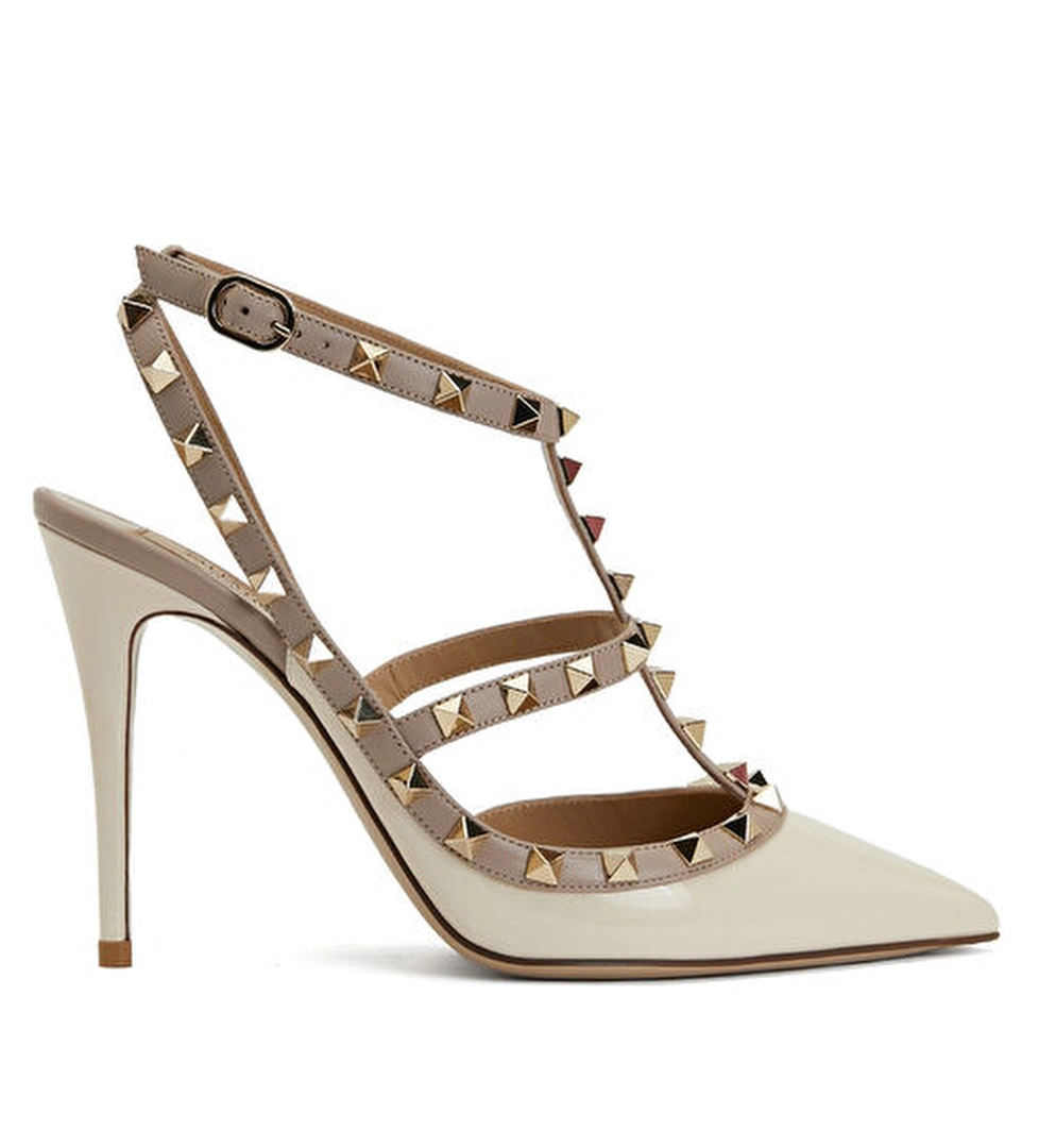 Valentino Garavani Rockstud Ekru Deri Topuklu Ayakkabı model görseli