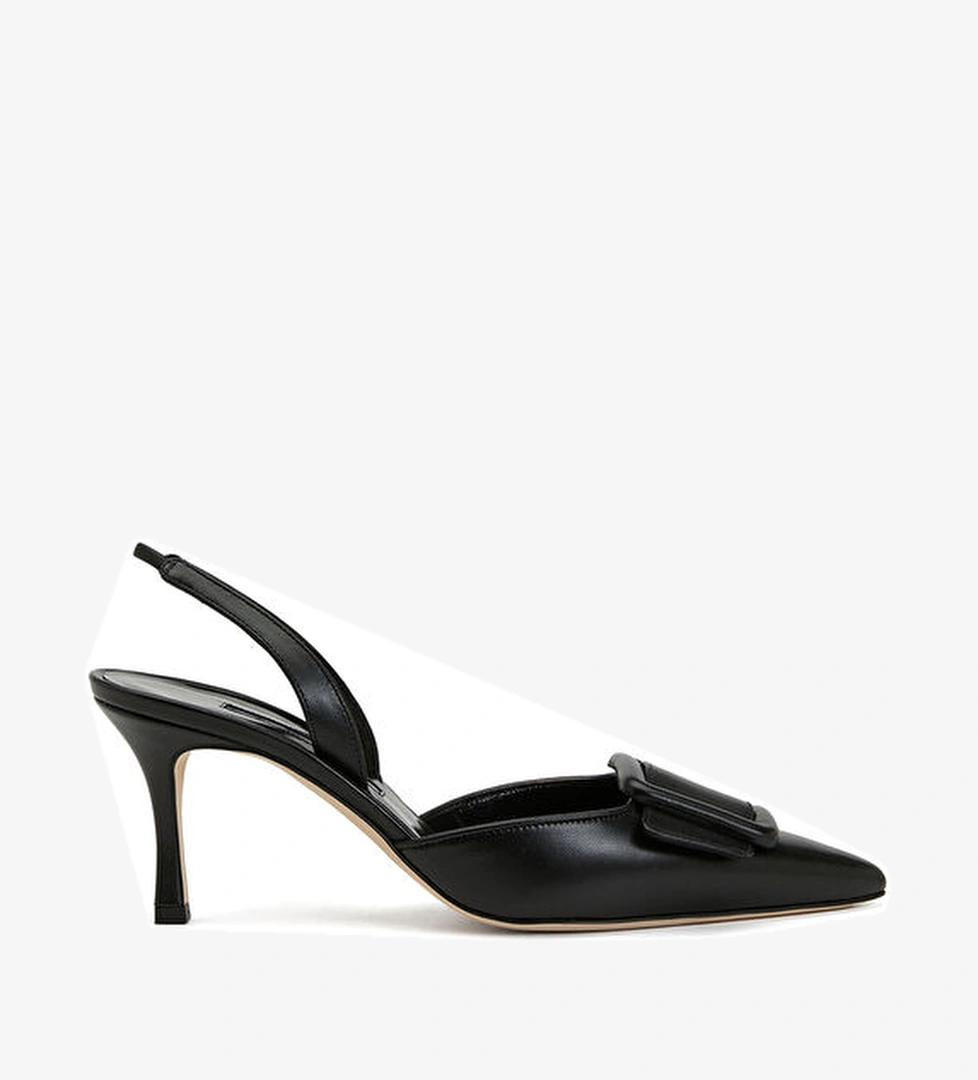 Manolo Blahnik Mayslı Siyah Deri Topuklu Ayakkabı model görseli