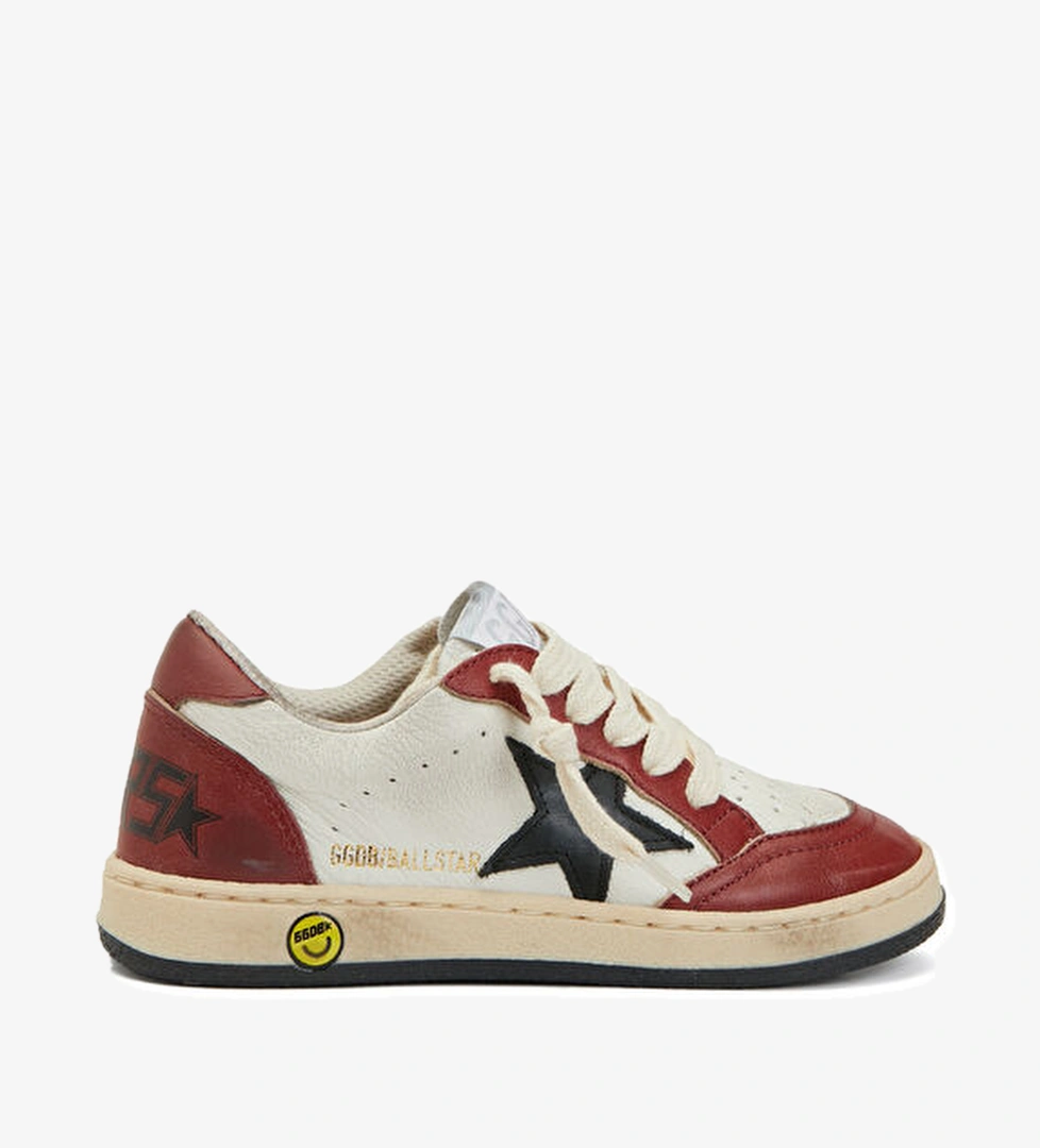 Golden Goose Ball Star Beyaz Kırmızı Unisex Çocuk Deri Sneaker model görseli