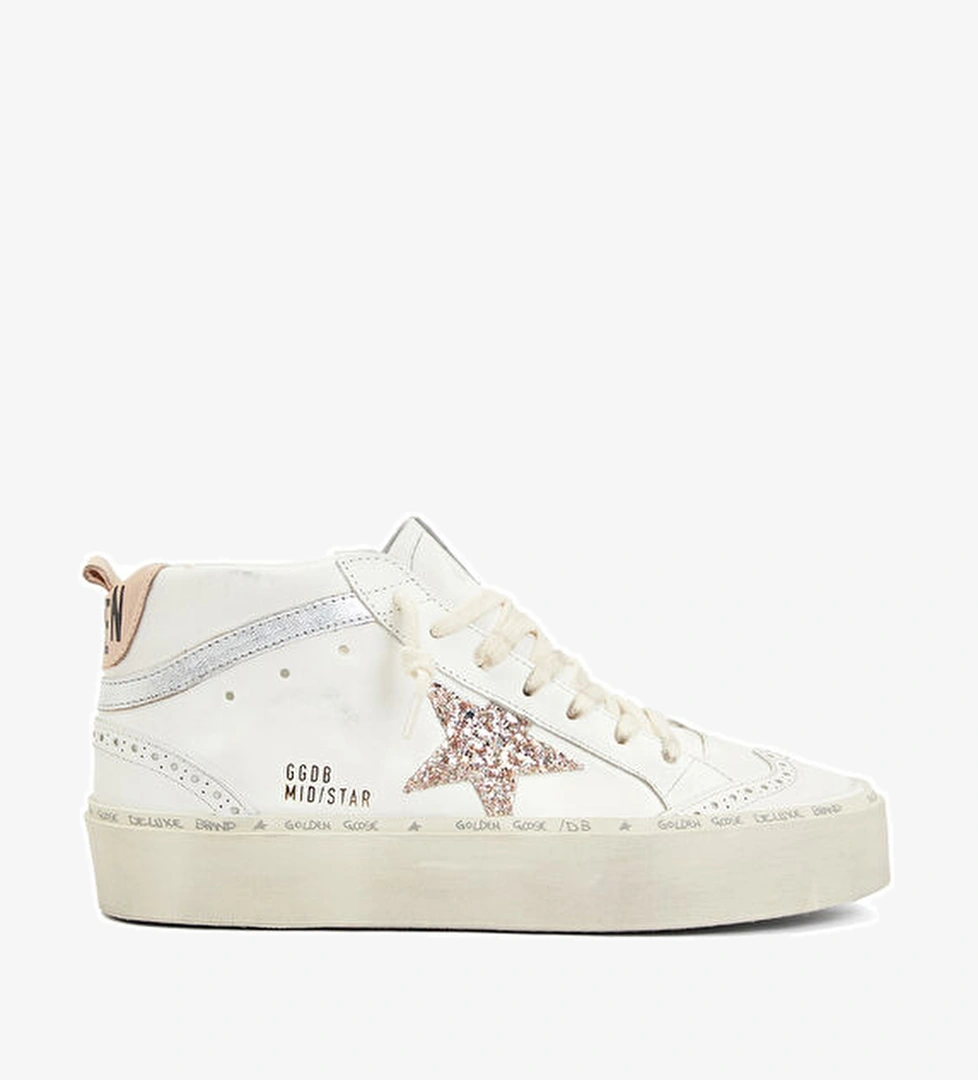 Golden Goose Mid Star Pembe Beyaz Kadın Deri Sneaker model görseli