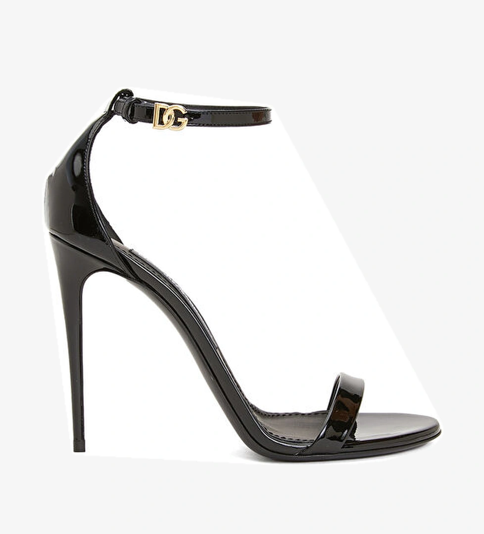 Dolce&gabbana Siyah Gold Logolu Deri Topuklu Sandalet model görseli