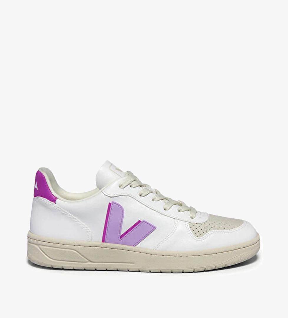 Veja V-10 CWL Beyaz Mor Kadın Organik Pamuk Sneaker model görseli