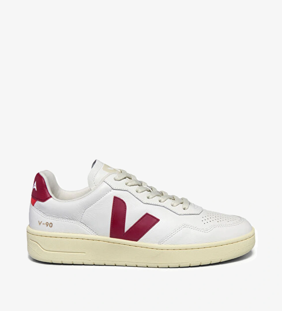 V-90 Beyaz Bordo Erkek Deri Sneaker - Görsel 1
