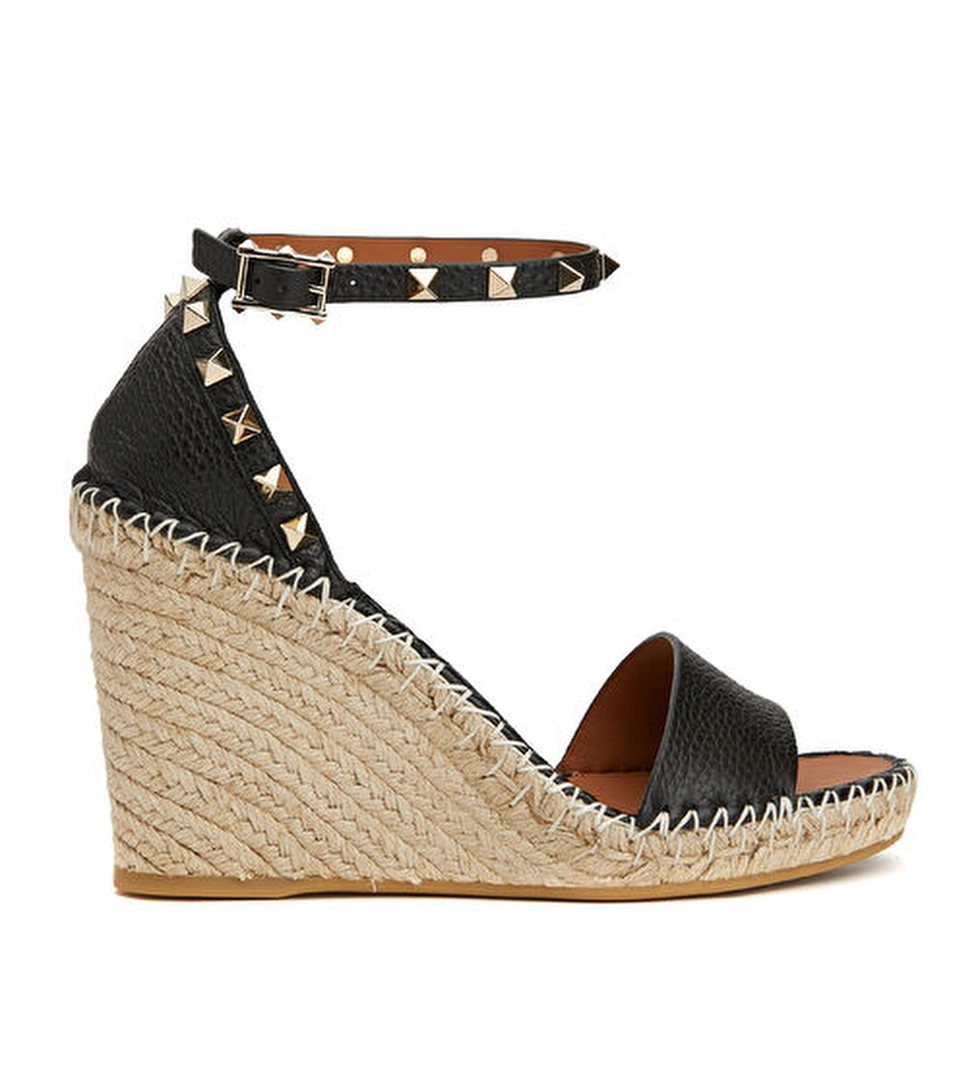 Rockstud Siyah Kadın Deri Espadril