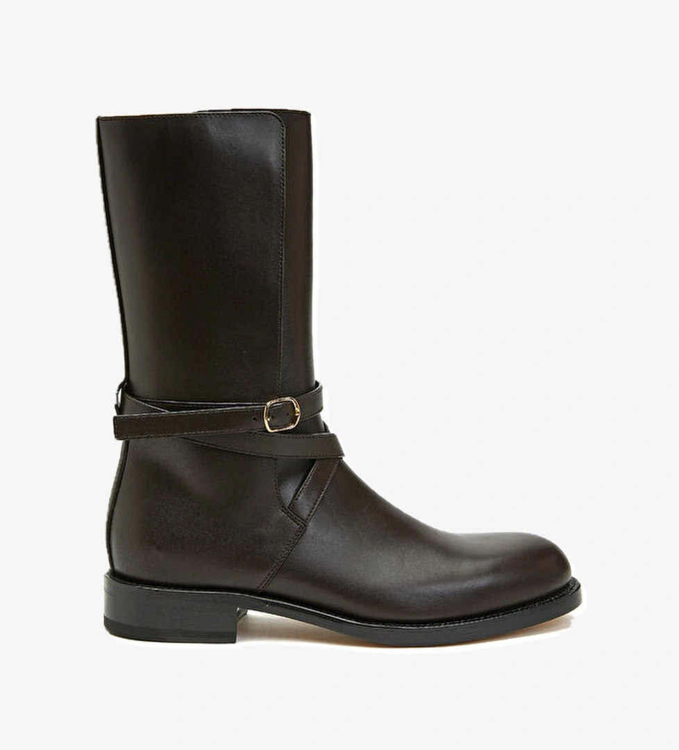 Koyu Kahverengi Kadın Deri Bot - Görsel 1