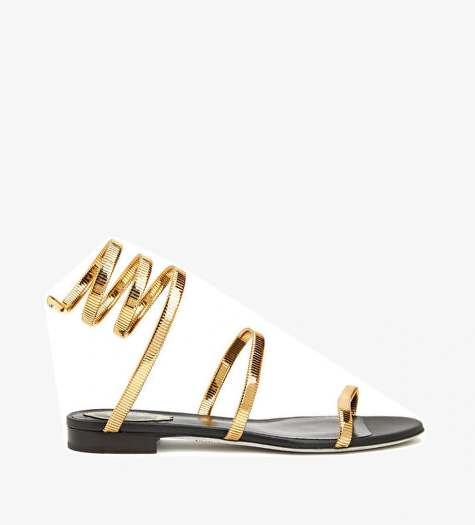 Rene Caovilla Juniper Siyah Gold Kadın Deri Sandalet model görseli