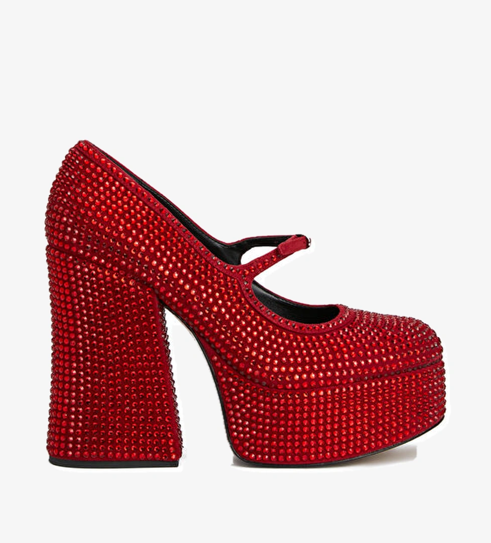 The Kiki Kırmızı Taş İşlemeli Topuklu Ayakkabı - Görsel 1