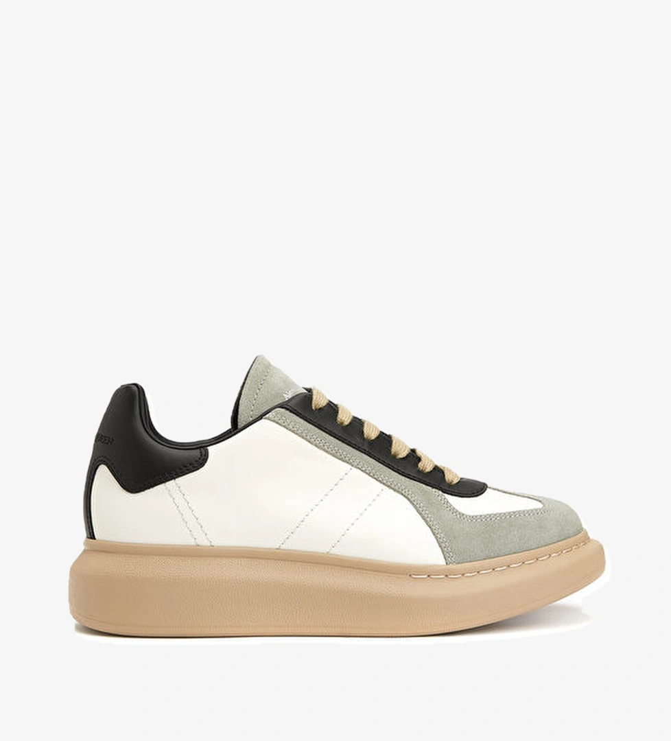 Oversized Retro Beyaz Siyah Kadın Deri Sneaker - Görsel 1