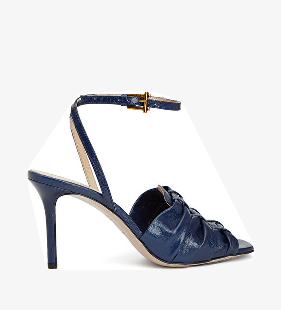 Beymen Collection Lacivert Büzgü Detaylı Kadın Deri Sandalet model görseli