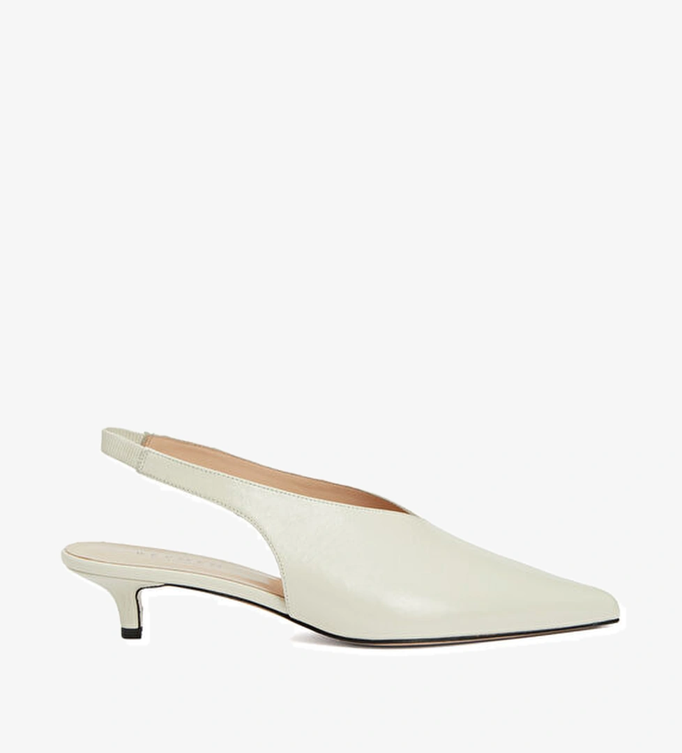 Kırık Beyaz Deri Topuklu Ayakkabı - Görsel 1